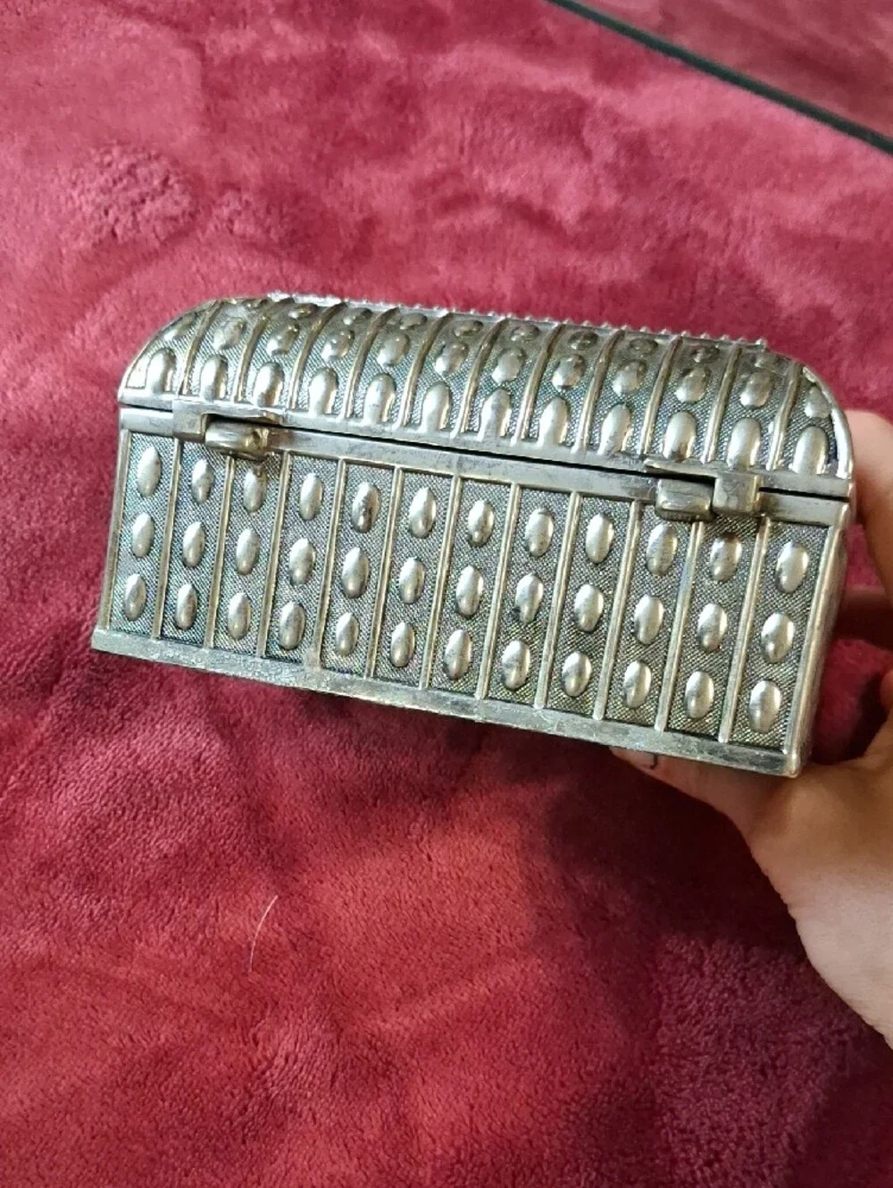 Ornate Decorative Trinket Jewelry Box - Silver Tone